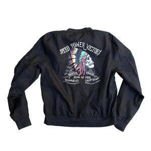 RING OF FIRE Speed Power Victory Bomber Jacket LG Men's Full Zip Black Skull